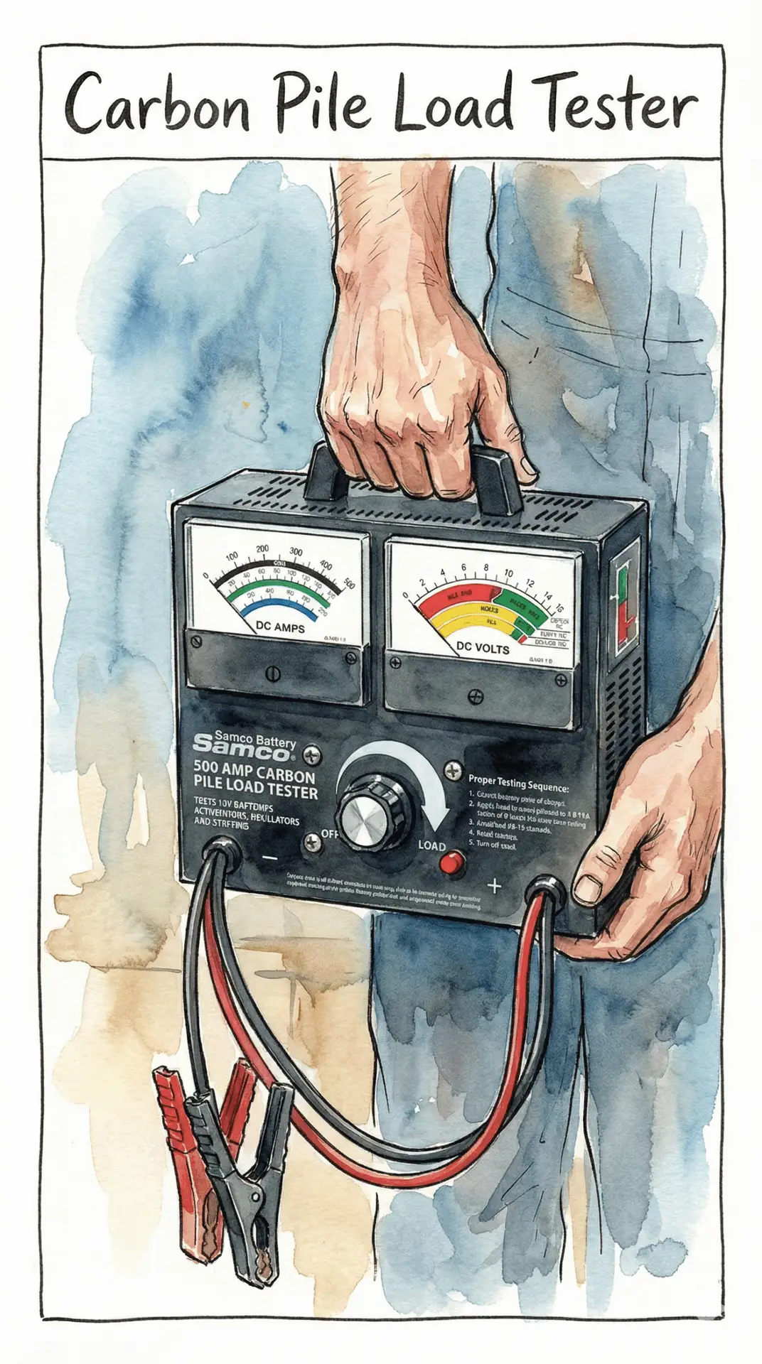 Carbon pile adjustable battery load tester for professional diagnostics, SAMCO high-precision tester for automotive 12V batteries.