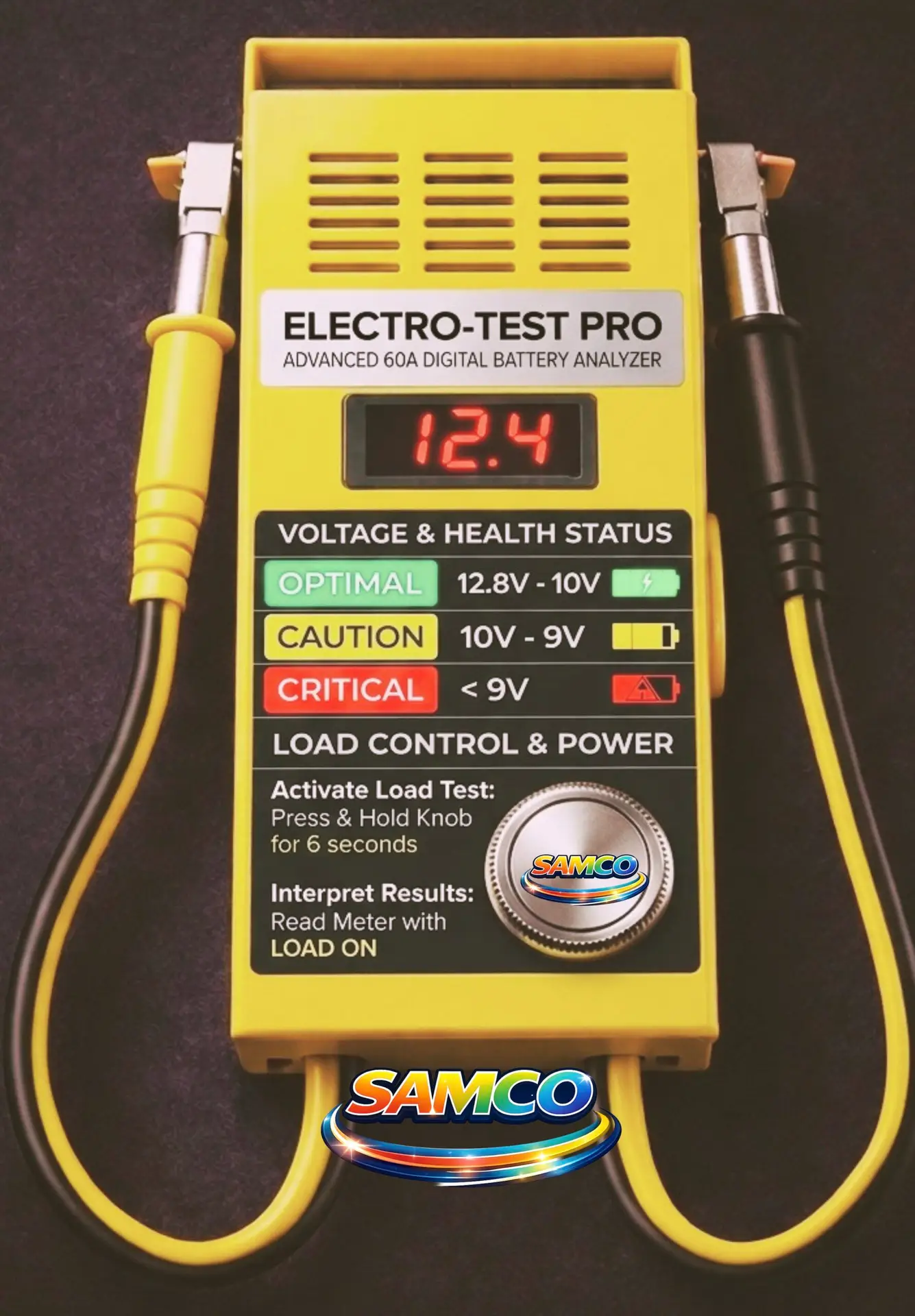 60 amp lead acid battery load tester measuring voltage under load with digital display for VRLA battery testing